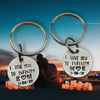 I love you to infinity" couples set - personalized keychain SET OF 2 - Travelers Trade Post