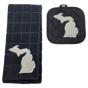 Michigan Kitchen Towel Set - Black and gray - Travelers Trade Post