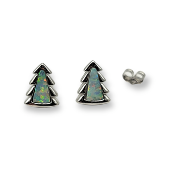 Winter Pine Tree Opal Sterling Silver Stud Earrings - ONLY 1 LEFT - Travelers Trade Post
