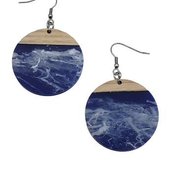 Cloudy Blues circle Wood/ Resin drop earrings - Travelers Trade Post