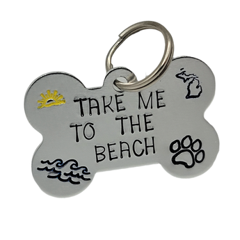 "Take me to the beach" Dog Tag - CUSTOMIZE TO ADD YOUR STATE - Travelers Trade Post