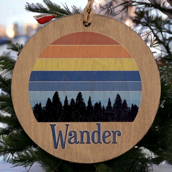 "Wander" Wood Christmas Ornament - Wood sunset design - Travelers Trade Post
