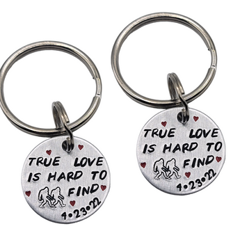 "True love is hard to find" bigfoot couples set - personalized keychain SET OF 2 keychains