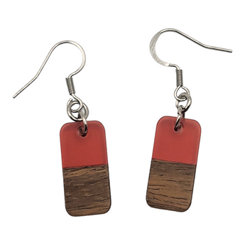 Red Resin/ Wood drop earrings