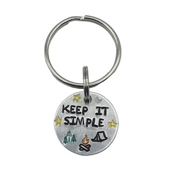"Keep It Simple" Camp scene Hand Stamped Keychain