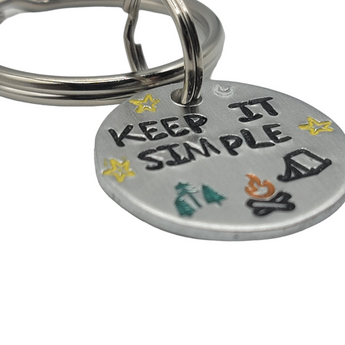 "Keep It Simple" Camp scene Hand Stamped Keychain