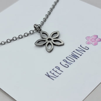 Flower necklace -"Keep Growing"necklace with a message - Travelers Trade Post