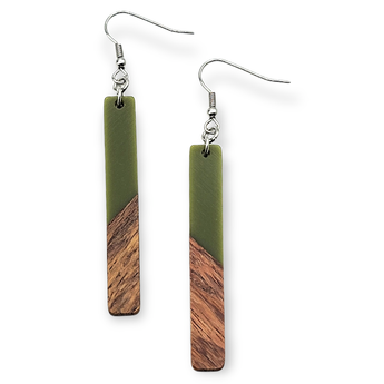Moss Green Wood/ Resin 2" drop earrings - Travelers Trade Post