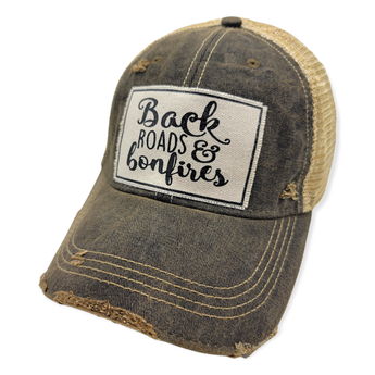 "Backroads and bonfires" Unisex Snapback Cap - Destressed Black - Travelers Trade Post