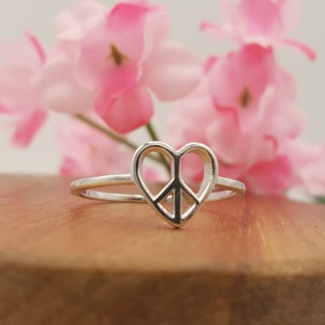 Heart/peace sign .925 Sterling Silver Ring - Travelers Trade Post