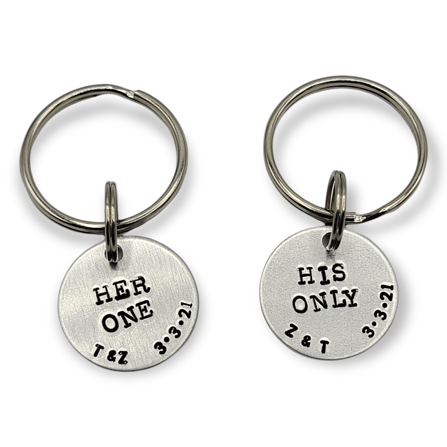 "Her one, His Only" couples set - personalized keychain SET (2 keychains) - Travelers Trade Post