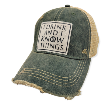 "I drink and I know things" Unisex Snapback Cap - Destressed Green - Travelers Trade Post