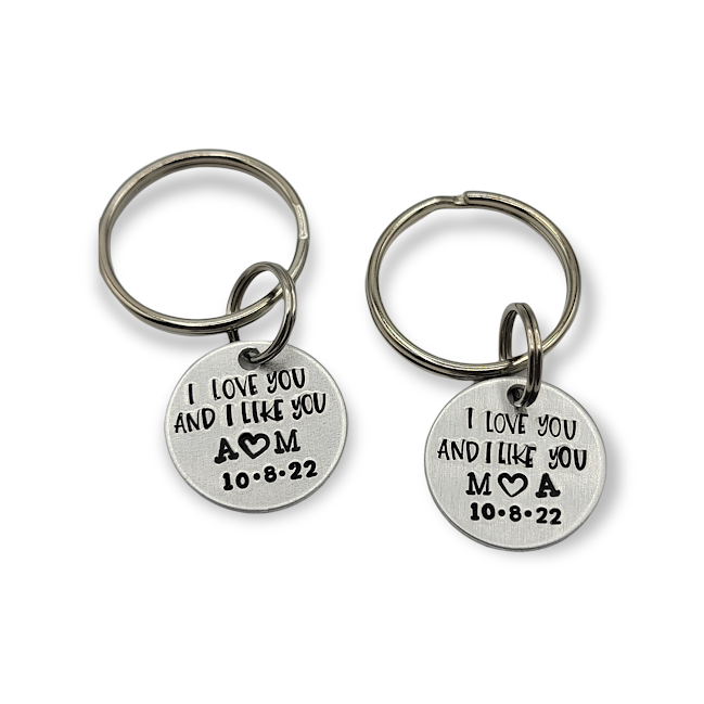 "I love you and I like you" couples set - personalized keychain SET (2 keychains) - Travelers Trade Post