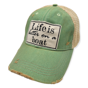 "Life is better on a boat" Unisex Snapback Cap - Destressed Mint - Travelers Trade Post