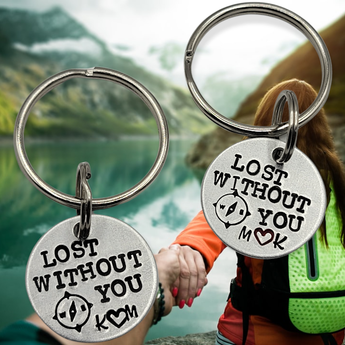 "Lost without you" couples set - personalized keychain SET OF 2 - Travelers Trade Post