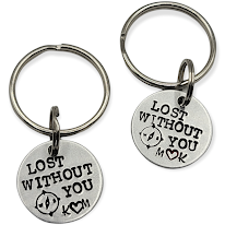 "Lost without you" couples set - personalized keychain SET OF 2 - Travelers Trade Post