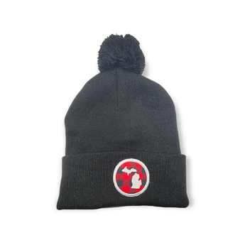 Michigan beanie with pom - Black with Buffalo Plaid - Travelers Trade Post