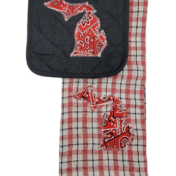 Michigan Kitchen Towel Set - Red Bandanna print - State of Michigan Shape - Travelers Trade Post
