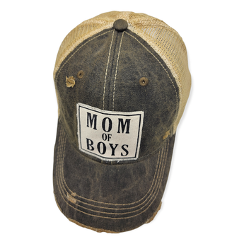 "Mom of boys" Unisex Snapback Cap - Destressed Black - Travelers Trade Post