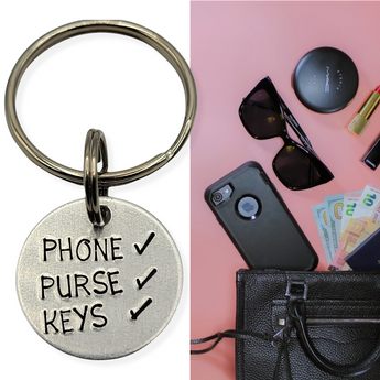 "Phone, wallet, keys " Keychain - Travelers Trade Post