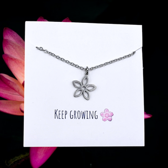 Flower necklace -"Keep Growing"necklace with a message - Travelers Trade Post