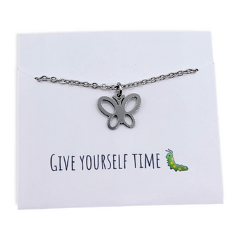 Butterfly necklace -"Give yourself time" Necklace with a message - Travelers Trade Post