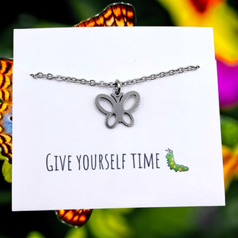 Butterfly necklace -"Give yourself time" Necklace with a message - Travelers Trade Post