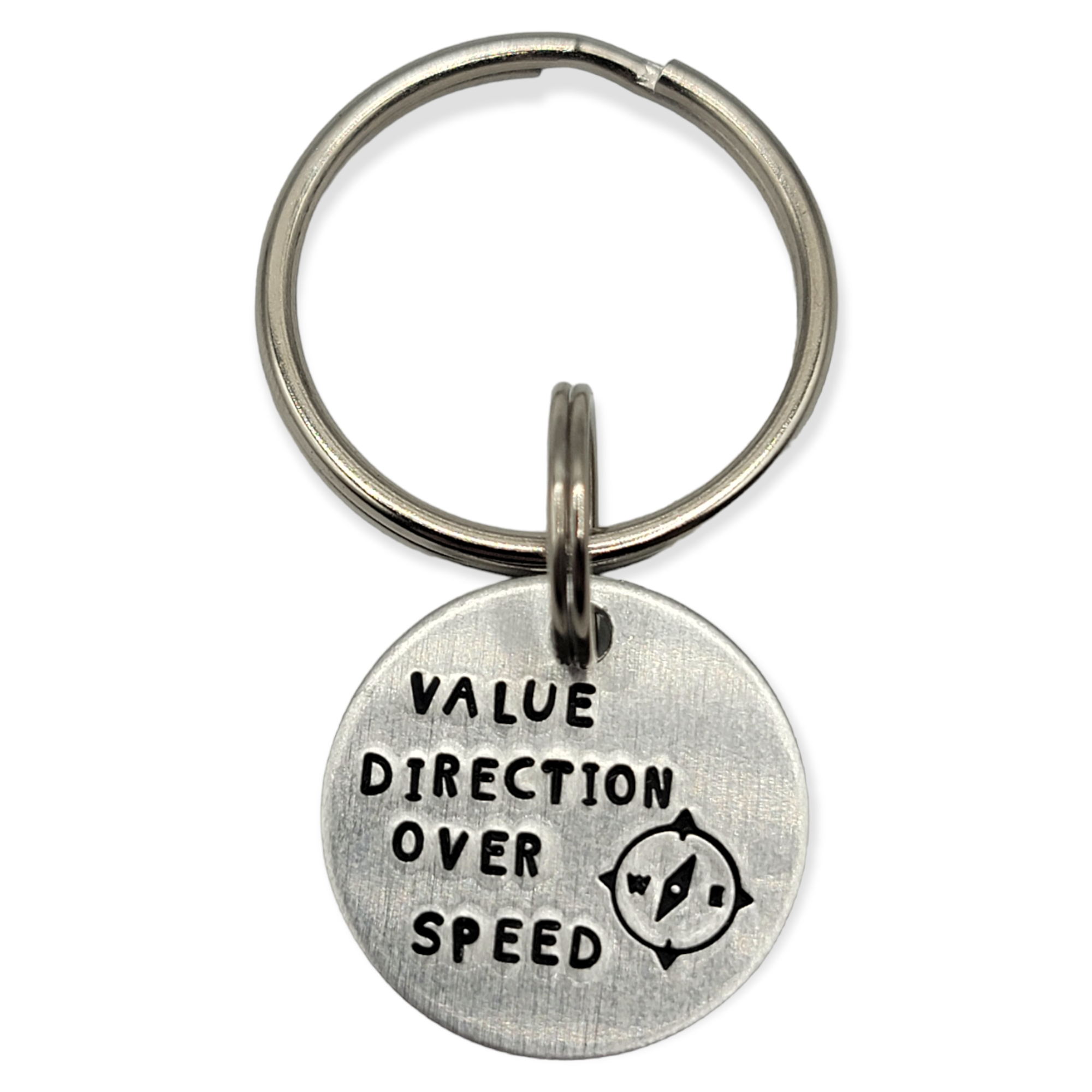 "Value Direction over Speed" Hand Stamped Keychain - Travelers Trade Post