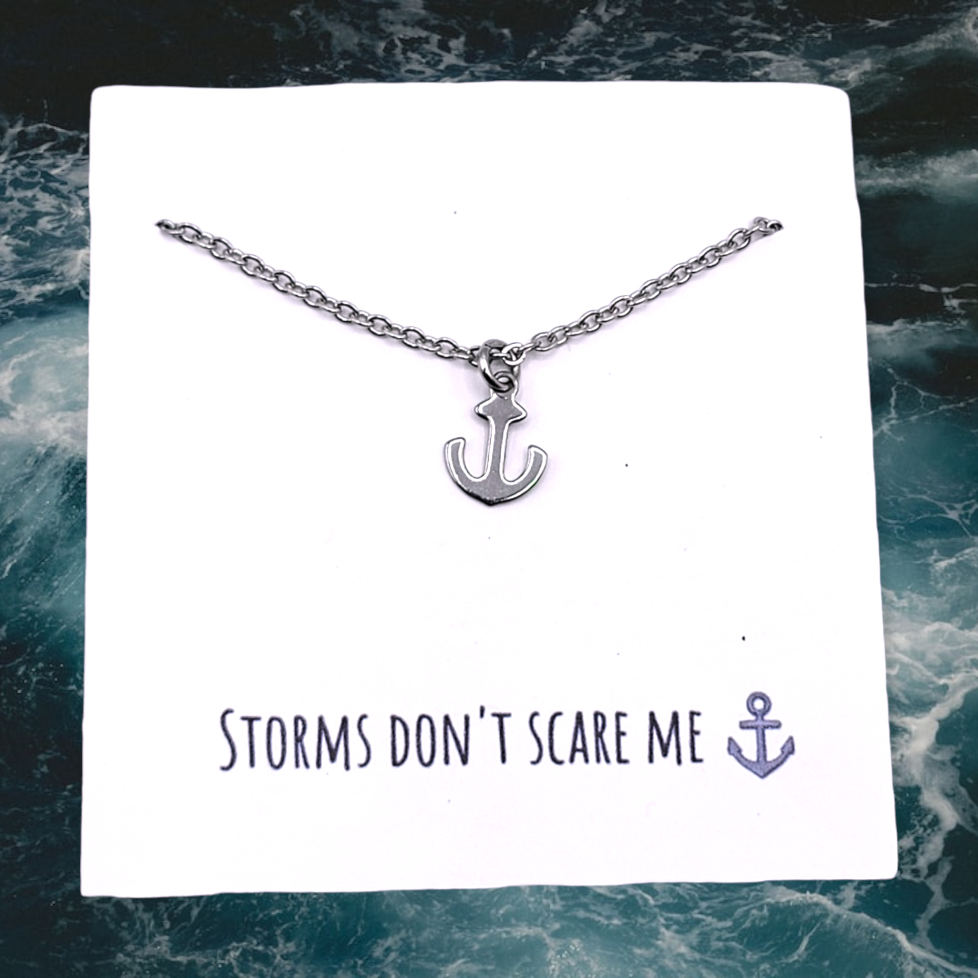Anchor necklace -"Storms don't scare me" - Travelers Trade Post