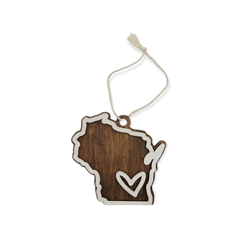 Wisconsin Christmas Wood Ornament - Wisconsin Shape - Travelers Trade Post