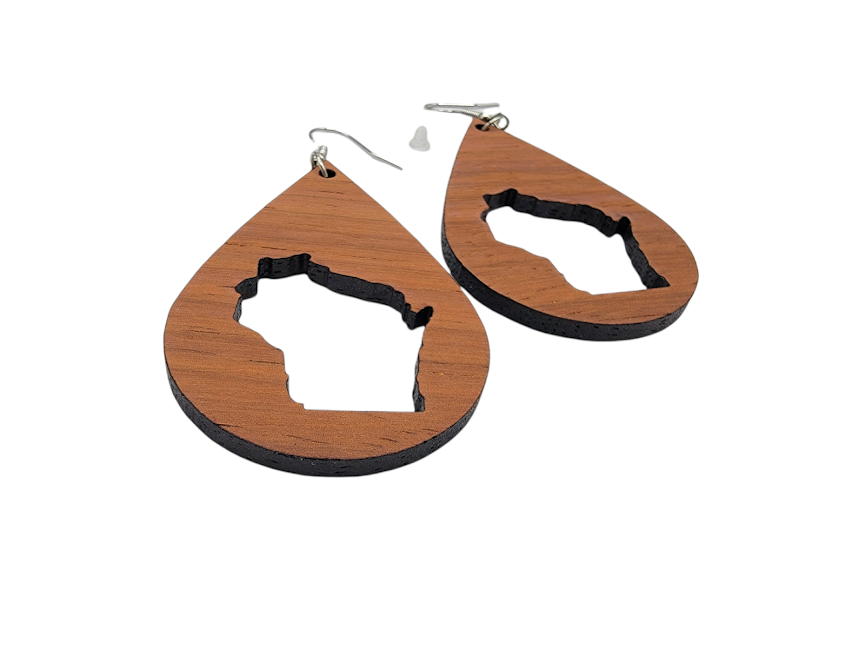 Wisconsin Wood Cutout Dangle Earrings - Travelers Trade Post
