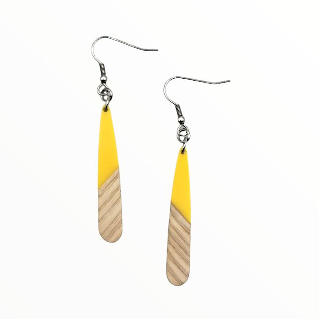 Sunflower Yellow droplet Wood/ Resin earrings - Travelers Trade Post