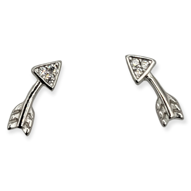 Arrow - Cubic Zirconia .925 Sterling Silver Stud Earrings - Travelers Trade Post