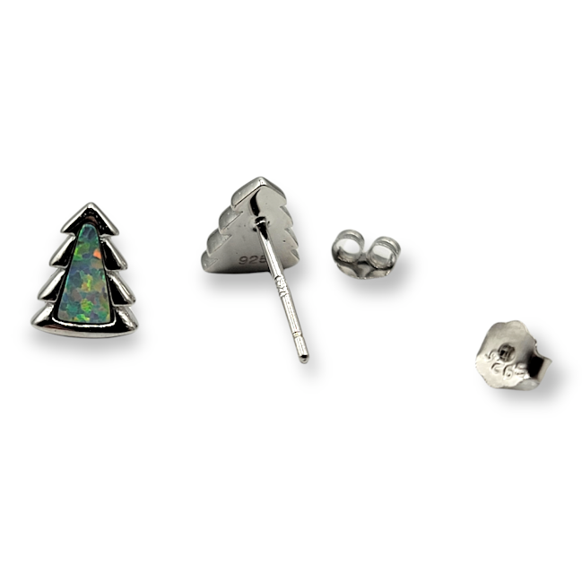 Winter Pine Tree Opal Sterling Silver Stud Earrings - ONLY 1 LEFT - Travelers Trade Post