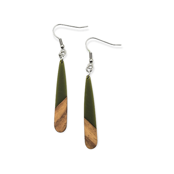 Moss Green Wood/ Resin droplet earrings - Travelers Trade Post
