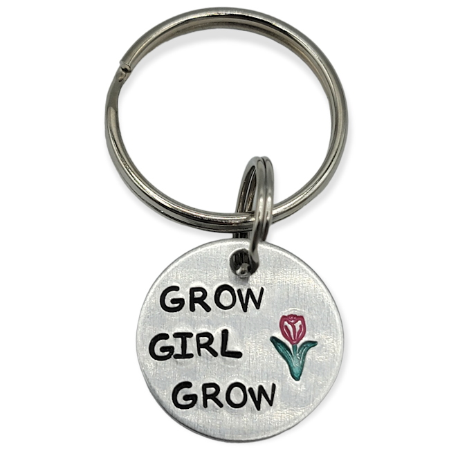 "Grow Girl Grow" Hand stamped Keychain - Travelers Trade Post