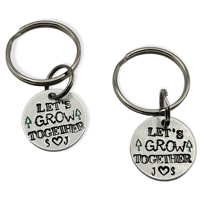 "Let's Grow Together" couples set - personalized keychain SET OF 2 - Travelers Trade Post