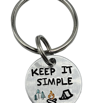 "Keep It Simple" Camp scene Hand Stamped Keychain - Travelers Trade Post