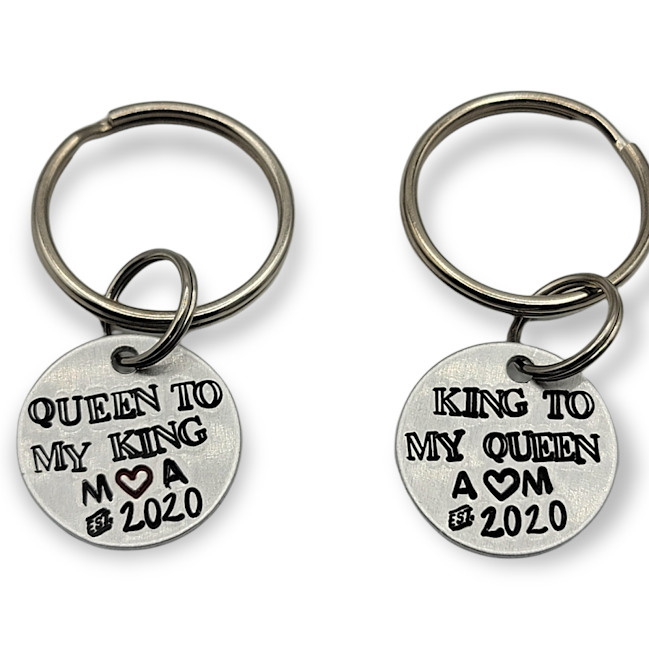 "King and Queen" couples set - personalized keychain SET OF 2 - Travelers Trade Post