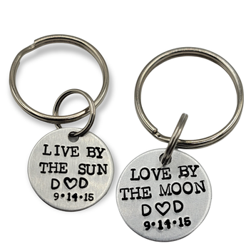 "Live by the sun, Love by the moon" couples set - personalized keychain SET (2 keychains) - Travelers Trade Post