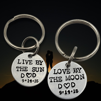 "Live by the sun, Love by the moon" couples set - personalized keychain SET (2 keychains) - Travelers Trade Post