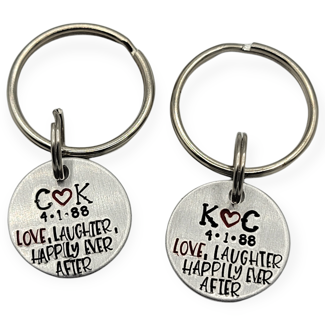 "Love, Laughter, happily ever after" couples set - personalized keychain SET (2 keychains) - Travelers Trade Post