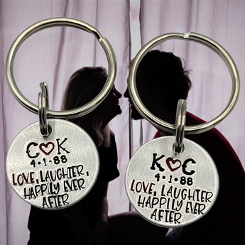 "Love, Laughter, happily ever after" couples set - personalized keychain SET (2 keychains) - Travelers Trade Post