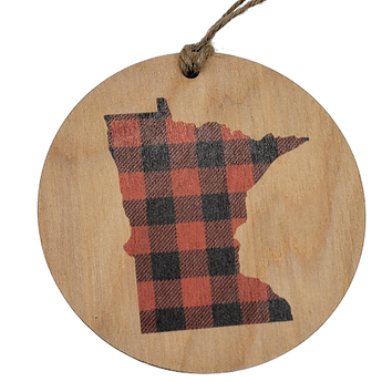 Minnesota Christmas Ornament - buffalo plaid - Travelers Trade Post