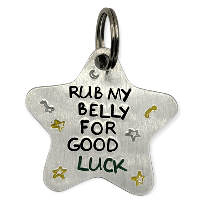 "RUB MY BELLY FOR GOOD LUCK" Dog Tag Star Shape - Travelers Trade Post
