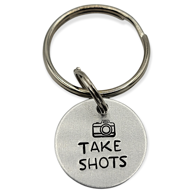 "Take Shots" Hand Stamped Keychain - Travelers Trade Post