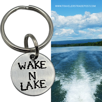 "Wake N Lake" Hand Stamped Keychain - Travelers Trade Post