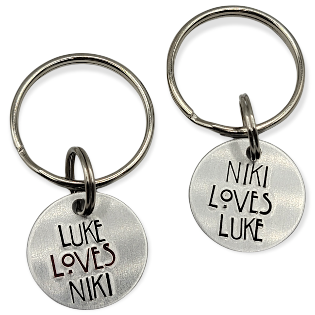 WHO loves WHO - ADD YOUR NAMES - personalized keychain SET OF 2 - Travelers Trade Post
