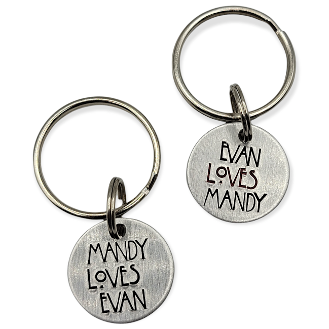 WHO loves WHO - ADD YOUR NAMES - personalized keychain SET OF 2 - Travelers Trade Post